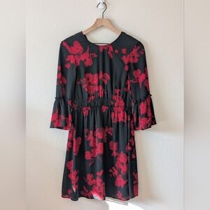 H&M Black Dress with Red Floral Design XS